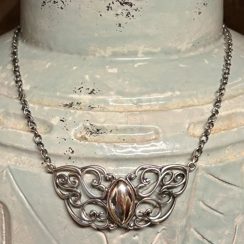 Carolyn Pollack Necklace Sterling Silver Ornate Scrolling Magnet Closure Relios